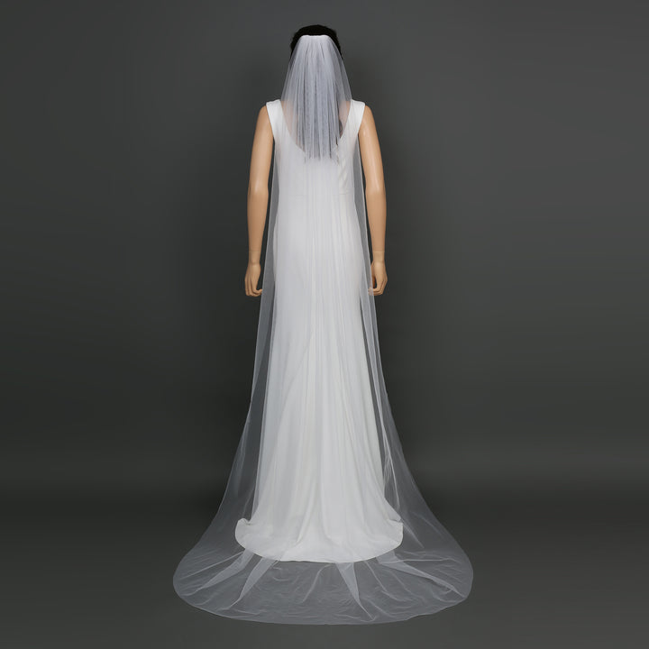 Classic Raw Cut Edge Bridal Veil, Soft Tulle, Waltz, Floor, Chapel Length FS6358