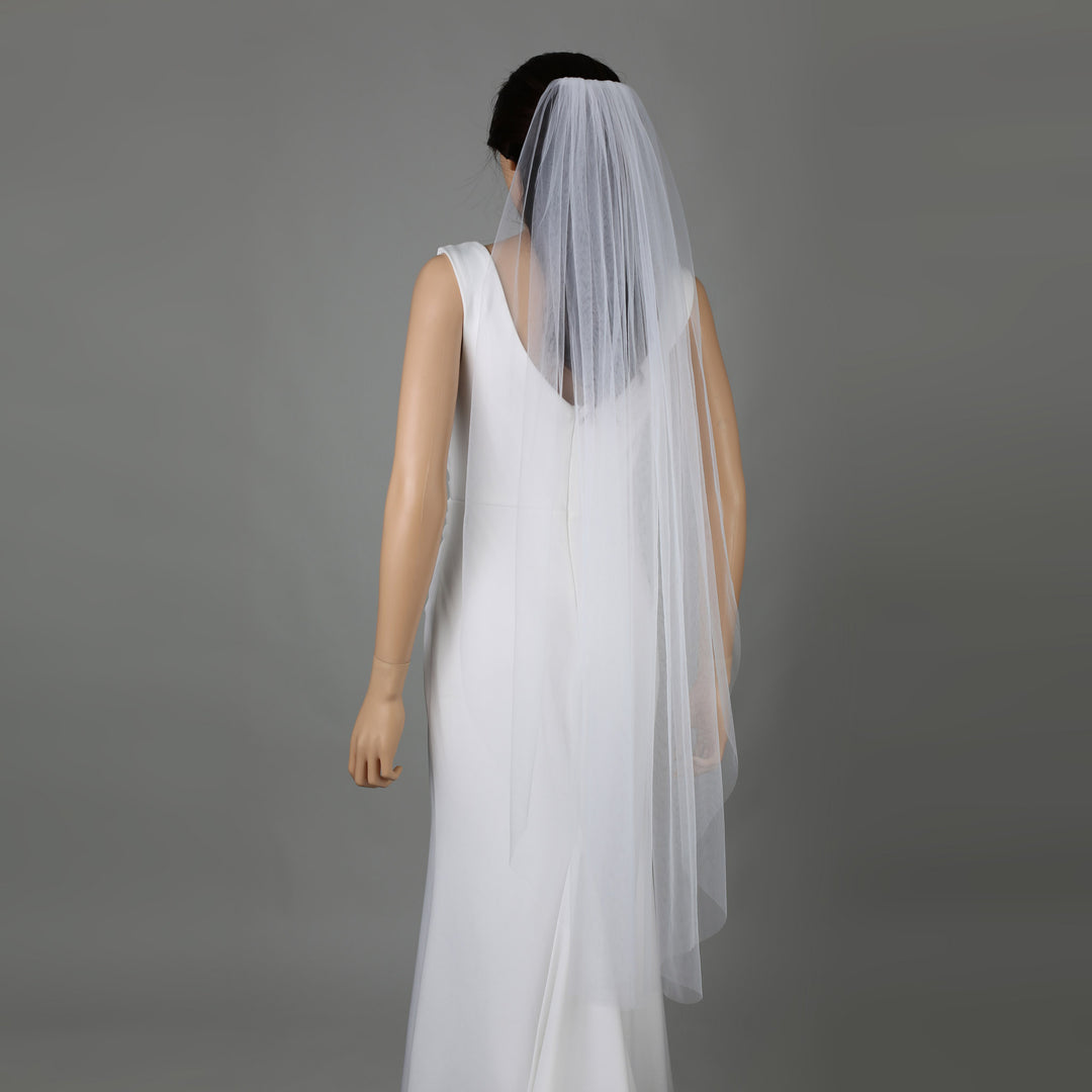 Classic Raw Cut Edge Bridal Veil, Soft Tulle, Elbow, Fingertip, Knee Length FS6358
