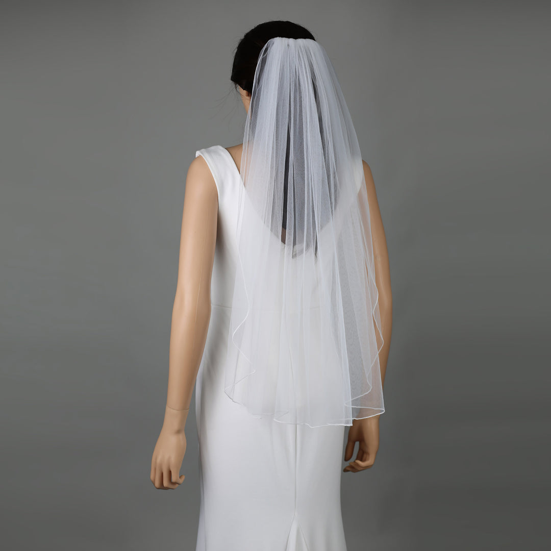 Classic Pencil Edge Bridal Veil, Soft Tulle, Elbow, Fingertip, Knee Length FS6359