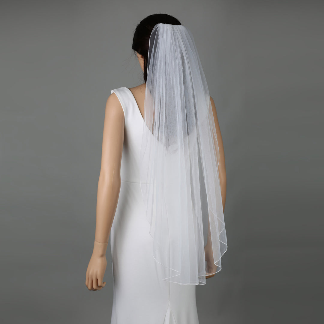 Classic Pencil Edge Bridal Veil, Soft Tulle, Elbow, Fingertip, Knee Length FS6359