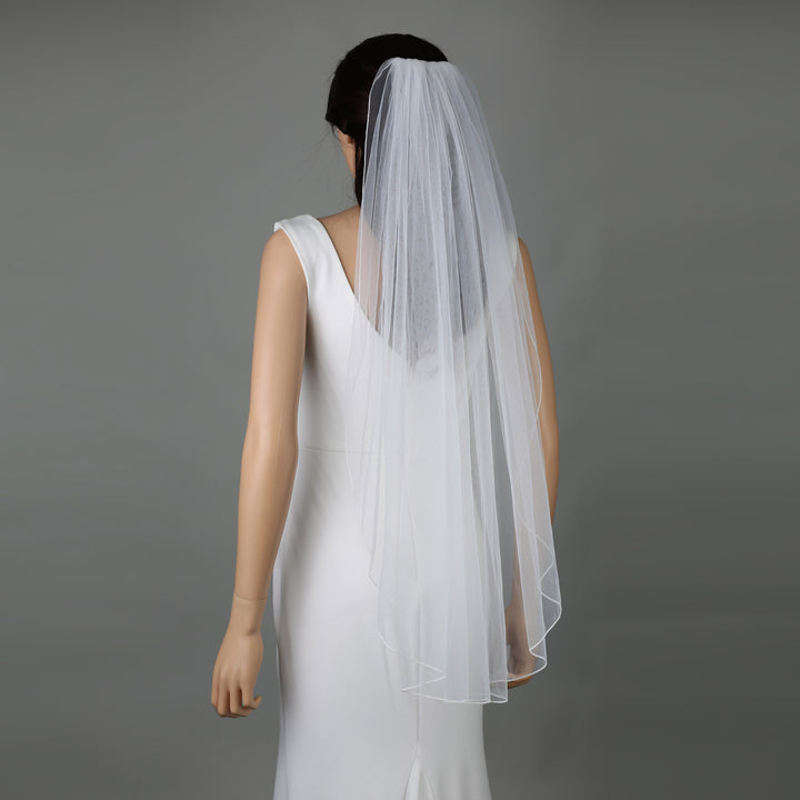 Classic Pencil Edge Bridal Veil, Soft Tulle, Elbow, Fingertip, Knee Length FS6359