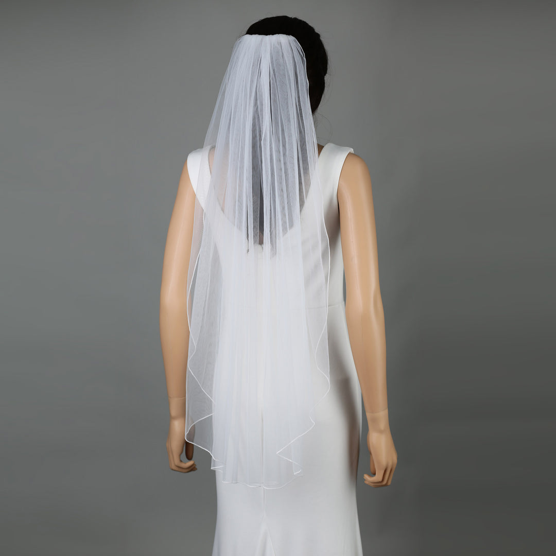 Classic Pencil Edge Bridal Veil, Soft Tulle, Elbow, Fingertip, Knee Length FS6359