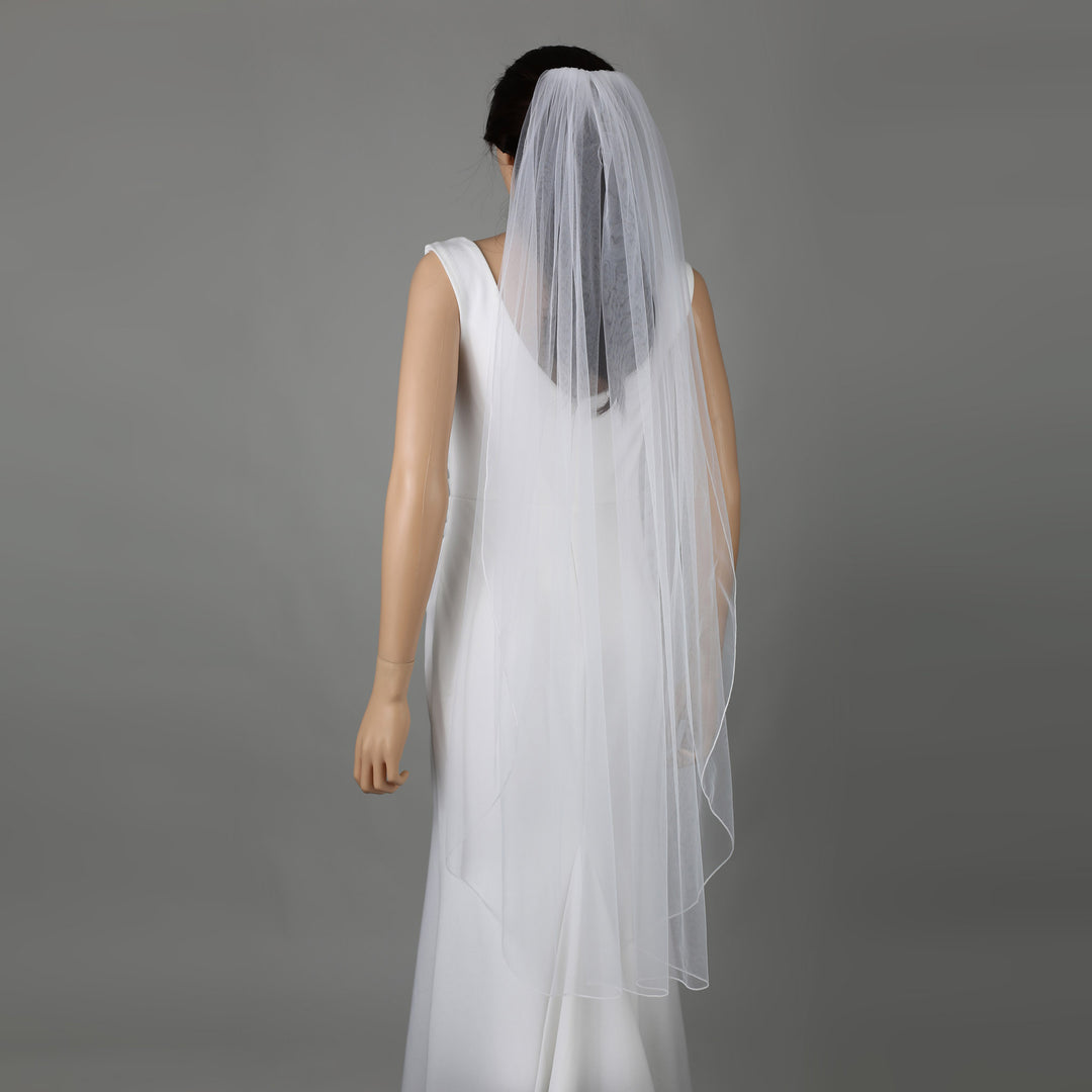 Classic Pencil Edge Bridal Veil, Soft Tulle, Elbow, Fingertip, Knee Length FS6359
