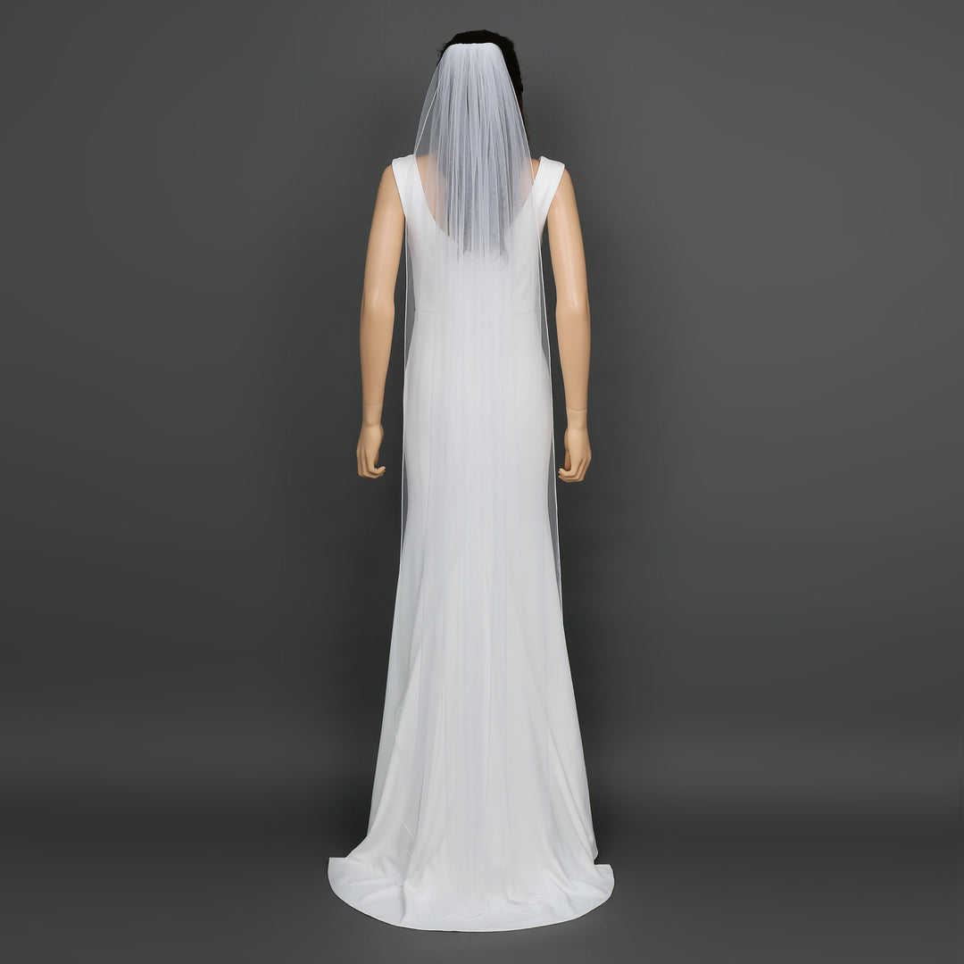 Classic Pencil Edge Bridal Veil, Soft Tulle, Waltz, Floor, Chapel Length FS6359