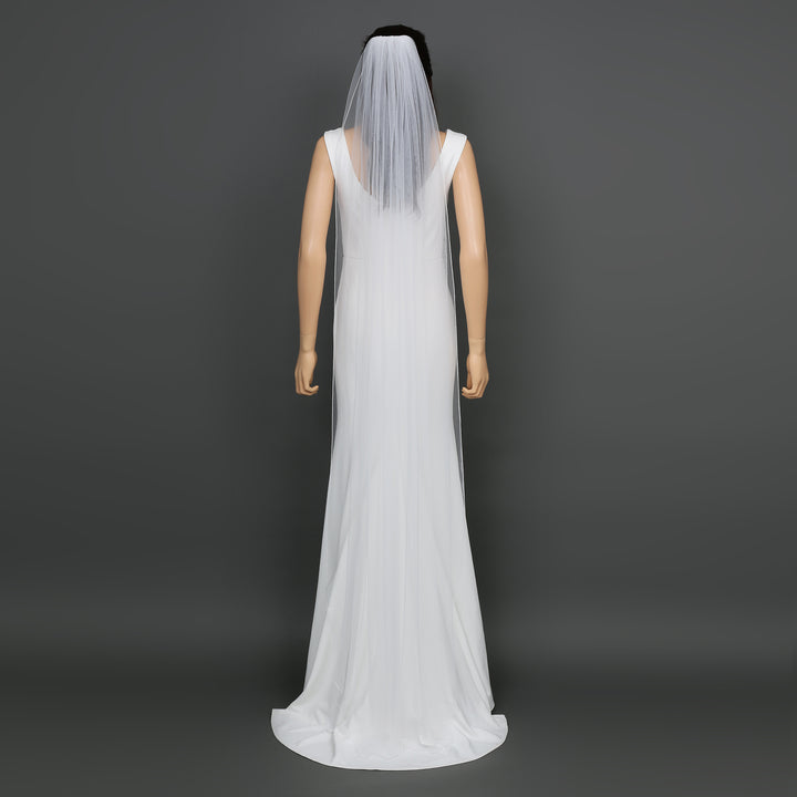 Classic Pencil Edge Bridal Veil, Soft Tulle, Waltz, Floor, Chapel Length FS6359