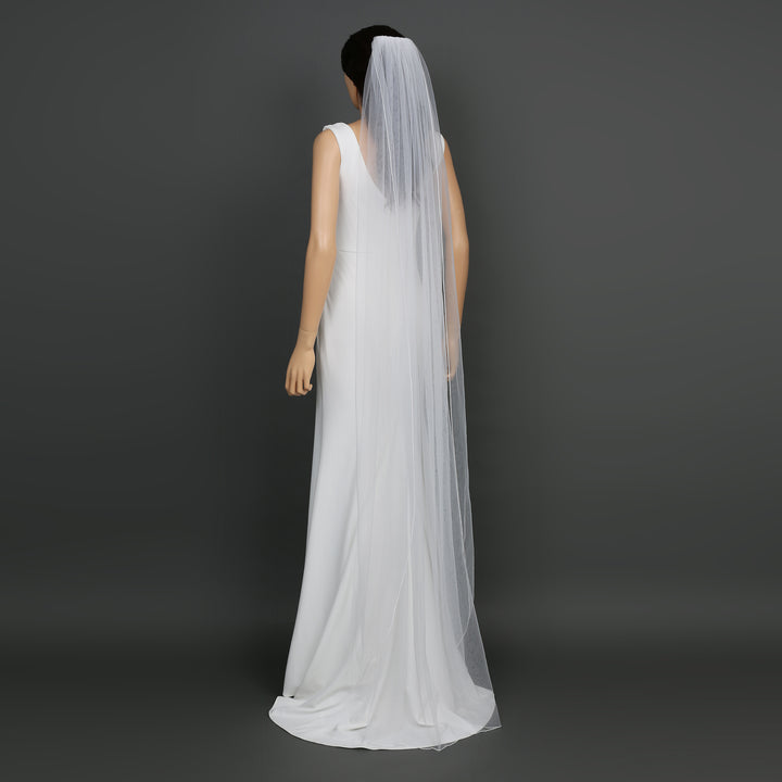 Classic Pencil Edge Bridal Veil, Soft Tulle, Waltz, Floor, Chapel Length FS6359