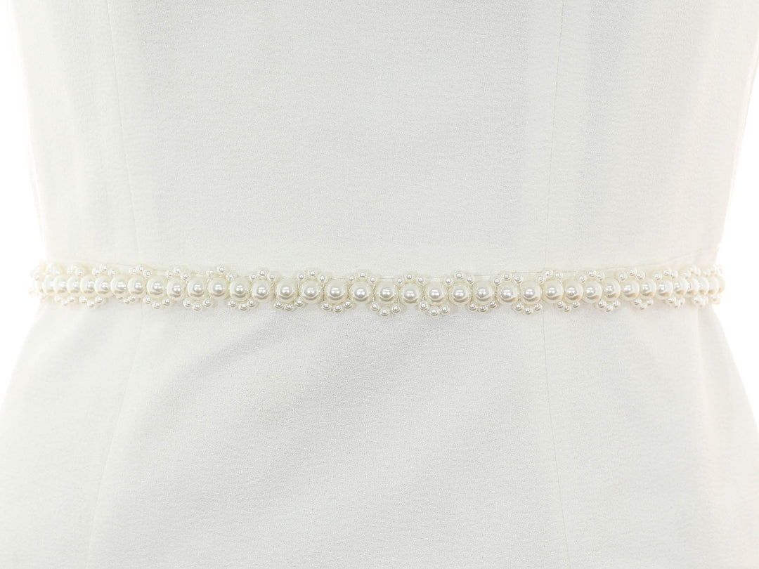 S1005 bridal sash with elegant lace embroidery, full view.