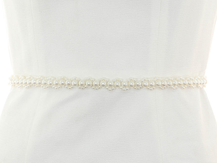 S1005 bridal sash with elegant lace embroidery, full view.