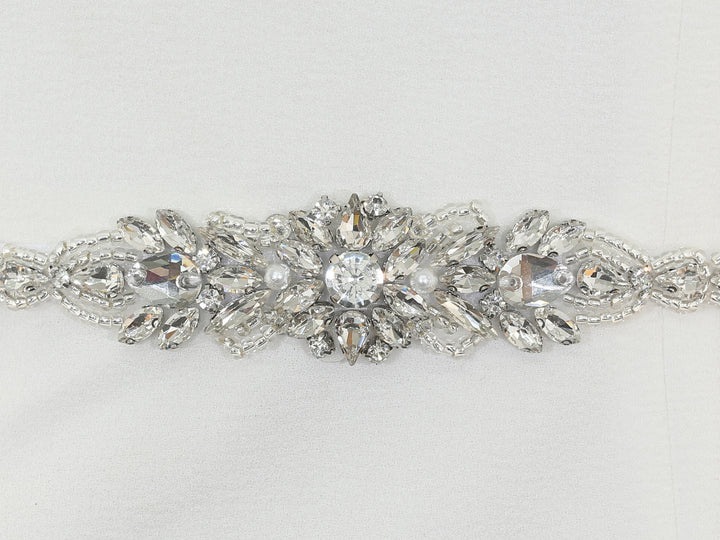 Close-up of S1007 detailing with bead and rhinestone embellishments.