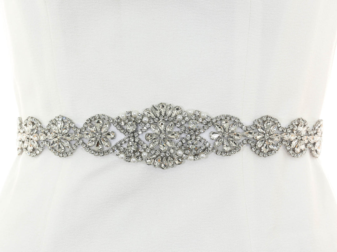 S1009 cathedral-length bridal veil with intricate lace embroidery, full-length view.