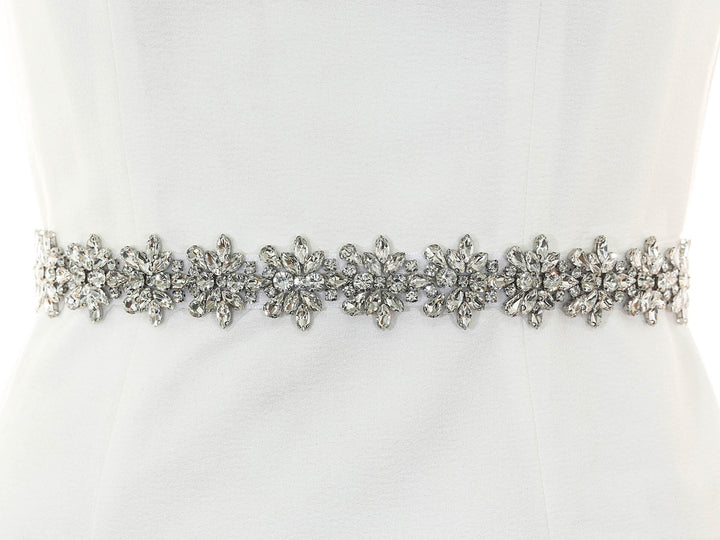 S1011 bridal sash with lace and bead embroidery, full view.