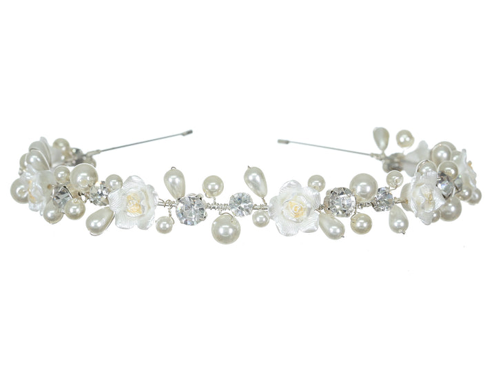 Handmade Floral Pearl Rhinestone Silver Bridal Wedding Tiara Headband CR218