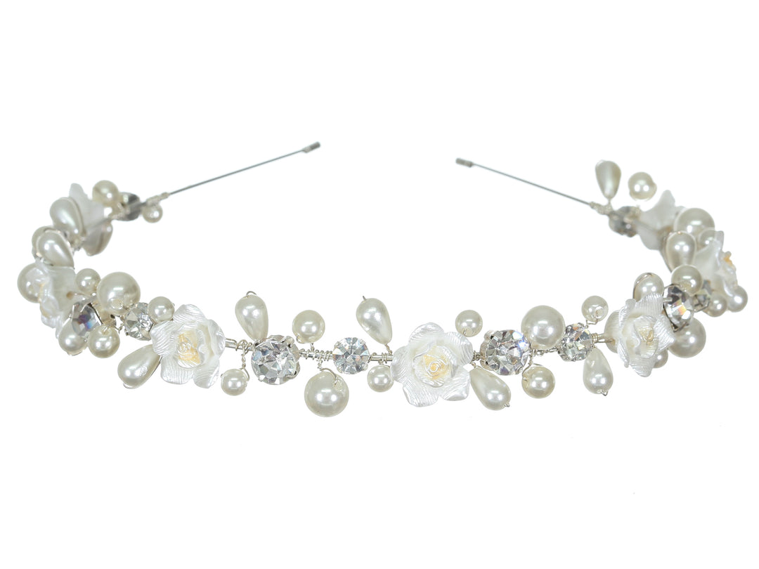 Handmade Floral Pearl Rhinestone Silver Bridal Wedding Tiara Headband CR218