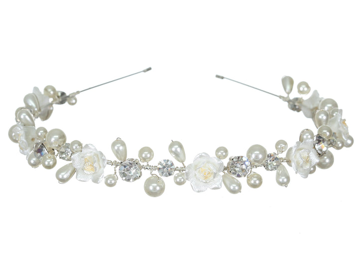 Handmade Floral Pearl Rhinestone Silver Bridal Wedding Tiara Headband CR218