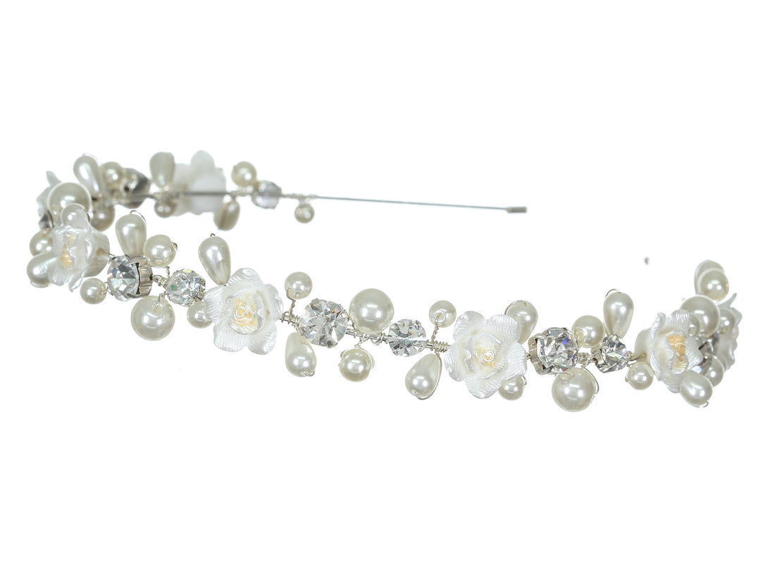 Handmade Floral Pearl Rhinestone Silver Bridal Wedding Tiara Headband CR218