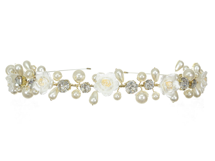 Handmade Floral Pearl Rhinestone Gold Bridal Wedding Tiara Headband CR219