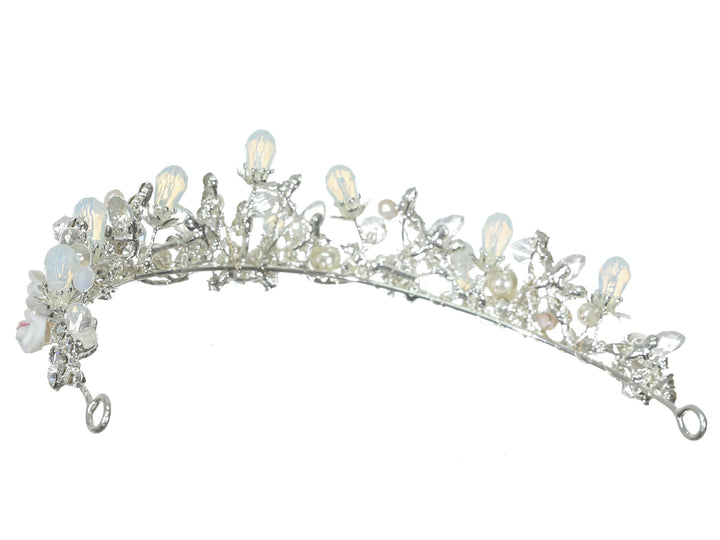Floral Crystal Pearl Rhinestone Silver Bridal Wedding Tiara CR246
