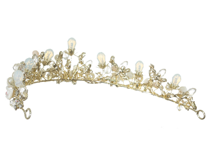 Floral Crystal Pearl Rhinestone Gold Bridal Wedding Tiara CR247