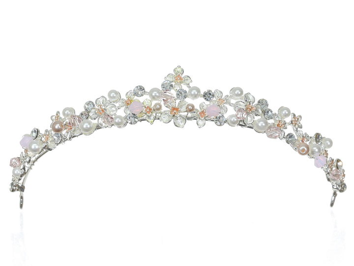 Floral Crystal Pearl Rhinestone Silver Bridal Wedding Tiara CR258