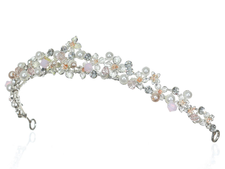 Floral Crystal Pearl Rhinestone Silver Bridal Wedding Tiara CR258