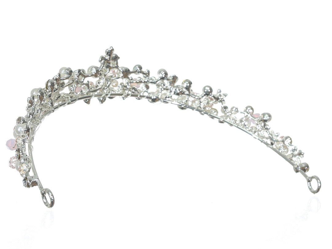 Floral Crystal Pearl Rhinestone Silver Bridal Wedding Tiara CR258