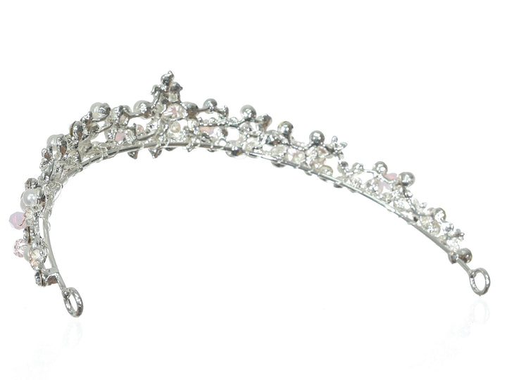 Floral Crystal Pearl Rhinestone Silver Bridal Wedding Tiara CR258