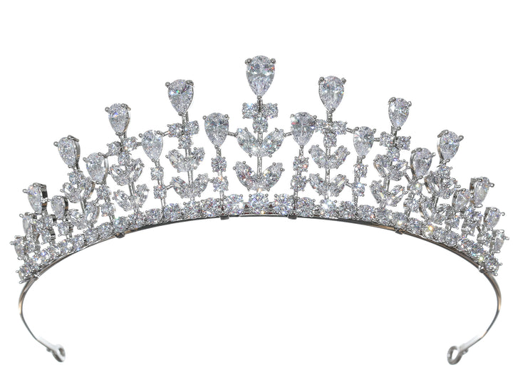 Cubic Zirconium CZ Crystals Platinum Plated Bridal Wedding Tiara Crown CR264