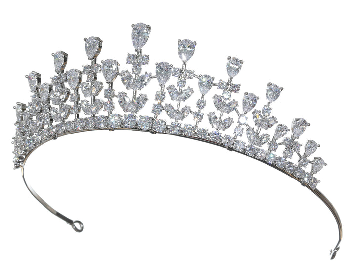 Cubic Zirconium CZ Crystals Platinum Plated Bridal Wedding Tiara Crown CR264