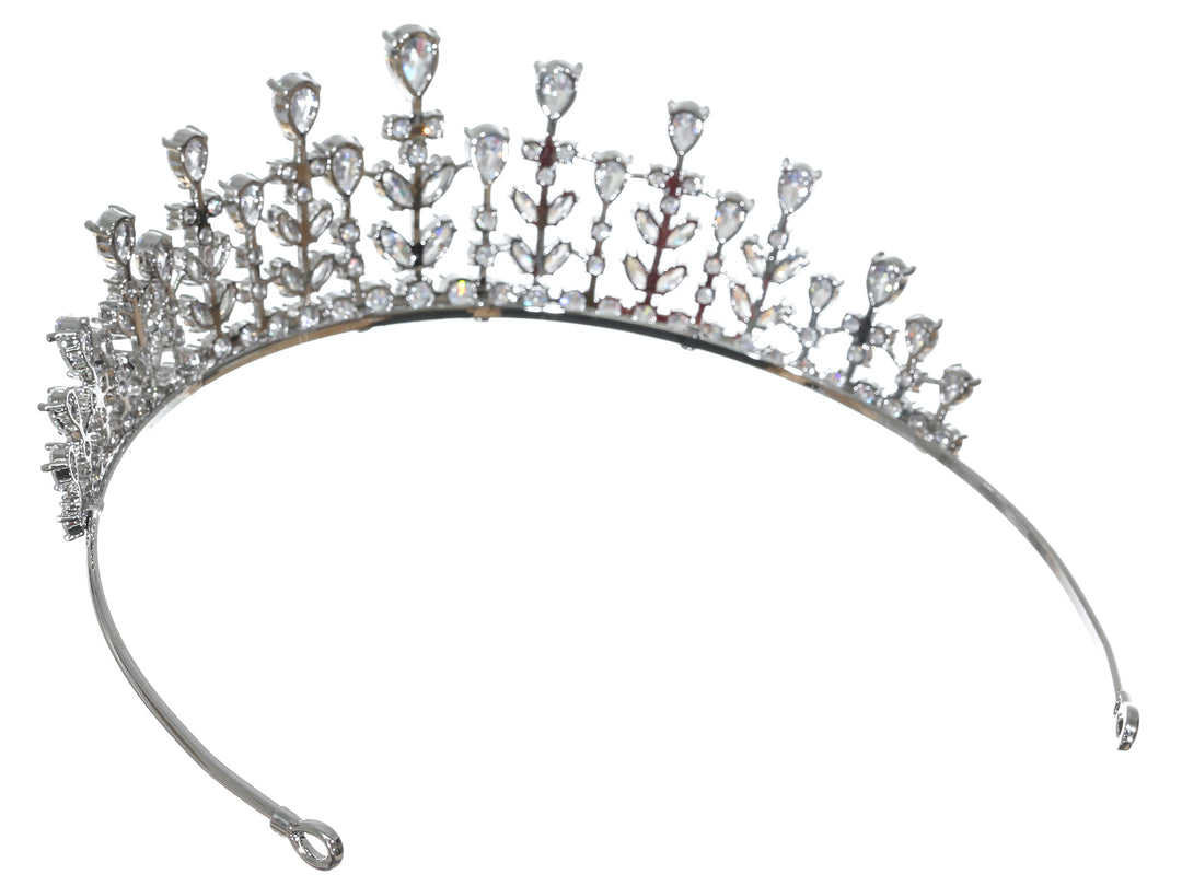 Cubic Zirconium CZ Crystals Platinum Plated Bridal Wedding Tiara Crown CR264