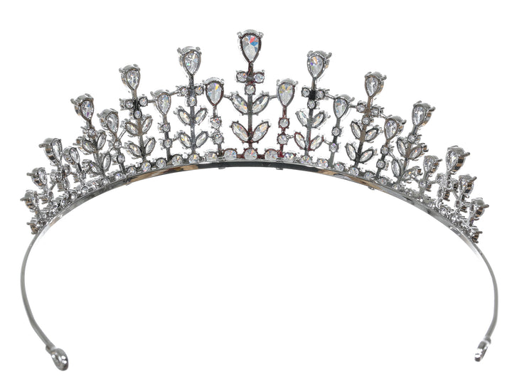 Cubic Zirconium CZ Crystals Platinum Plated Bridal Wedding Tiara Crown CR264