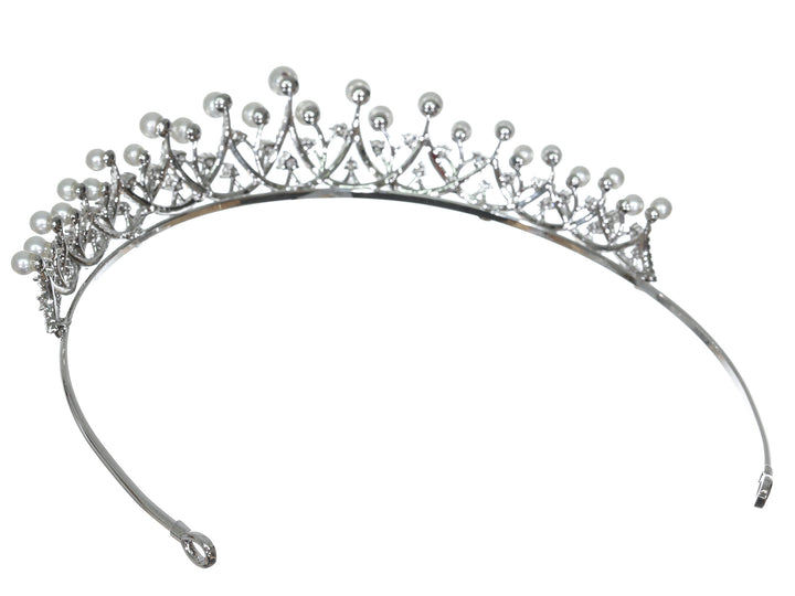 Cubic Zirconium CZ Crystal Pearl Bridal Wedding Tiara CR265