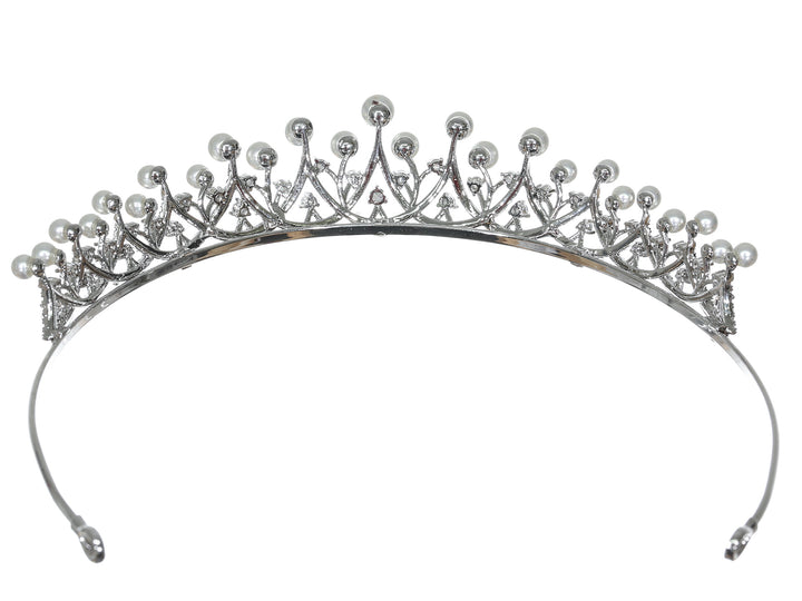 Cubic Zirconium CZ Crystal Pearl Bridal Wedding Tiara CR265