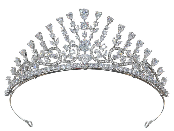Cubic Zirconium CZ Crystals Platinum Plated Bridal Wedding Tiara Crown CR267