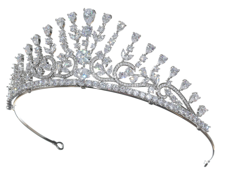 Cubic Zirconium CZ Crystals Platinum Plated Bridal Wedding Tiara Crown CR267