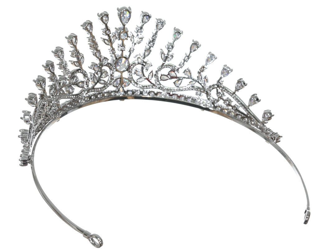 Cubic Zirconium CZ Crystals Platinum Plated Bridal Wedding Tiara Crown CR267