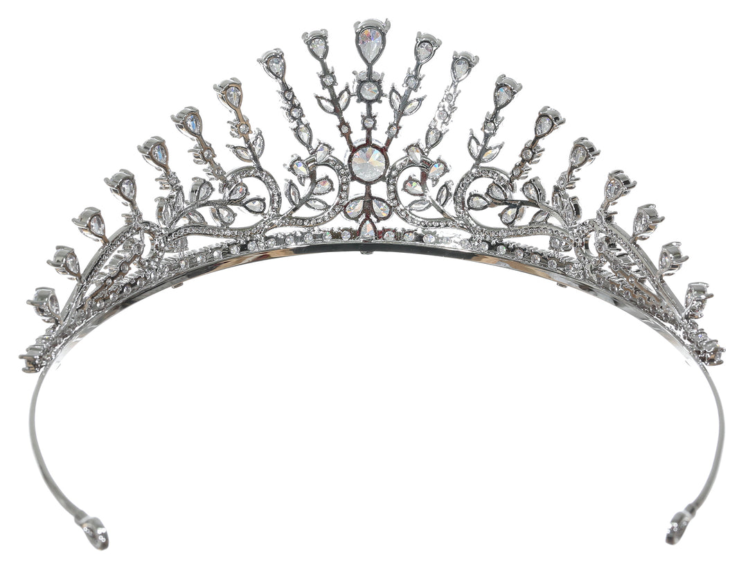 Cubic Zirconium CZ Crystals Platinum Plated Bridal Wedding Tiara Crown CR267
