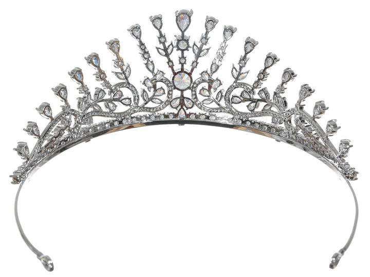 Cubic Zirconium CZ Crystals Platinum Plated Bridal Wedding Tiara Crown CR267