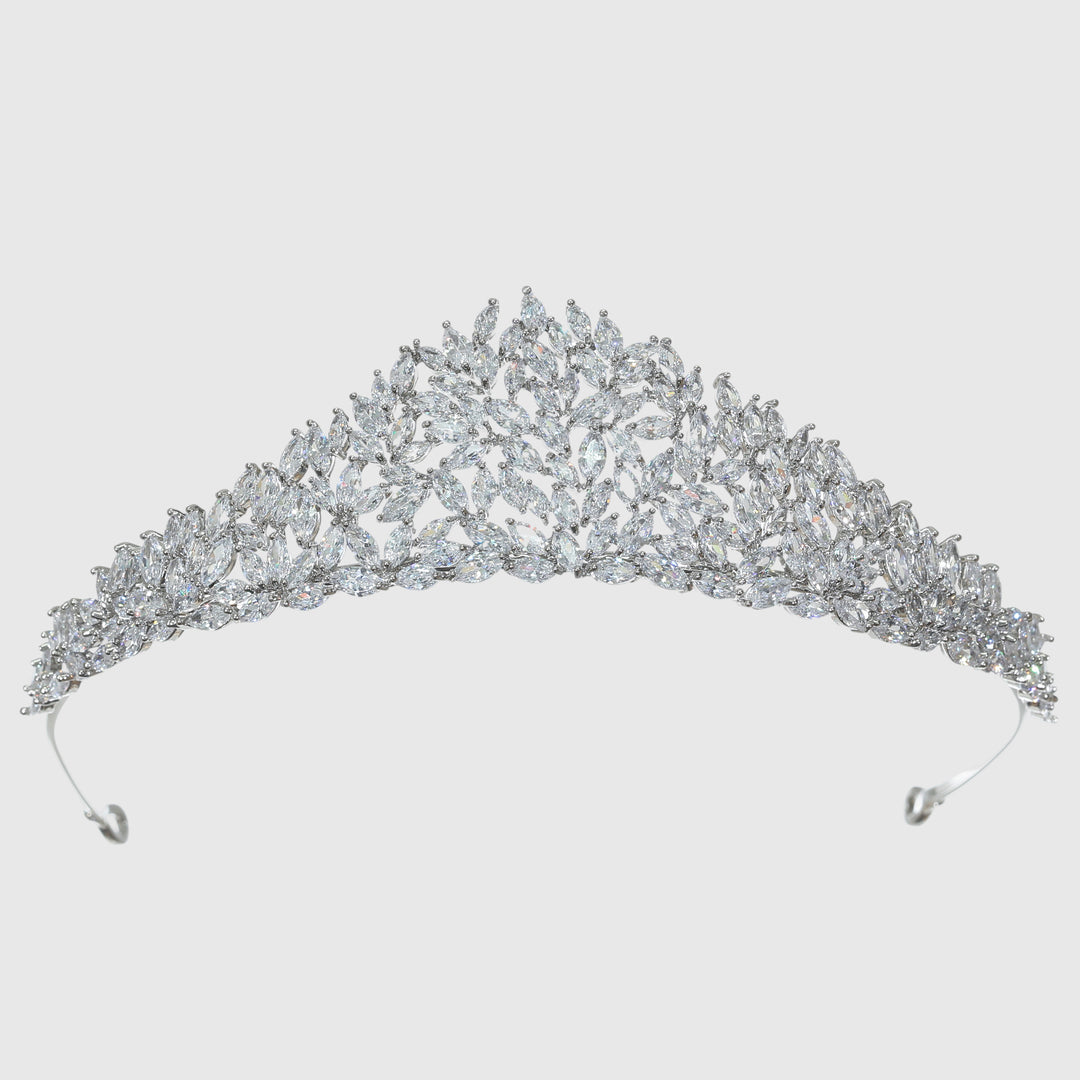 CR282 Cubic Zirconium CZ Crystals Platinum Plated Tiara Crown