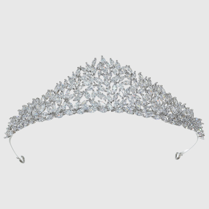 CR282 Cubic Zirconium CZ Crystals Platinum Plated Tiara Crown