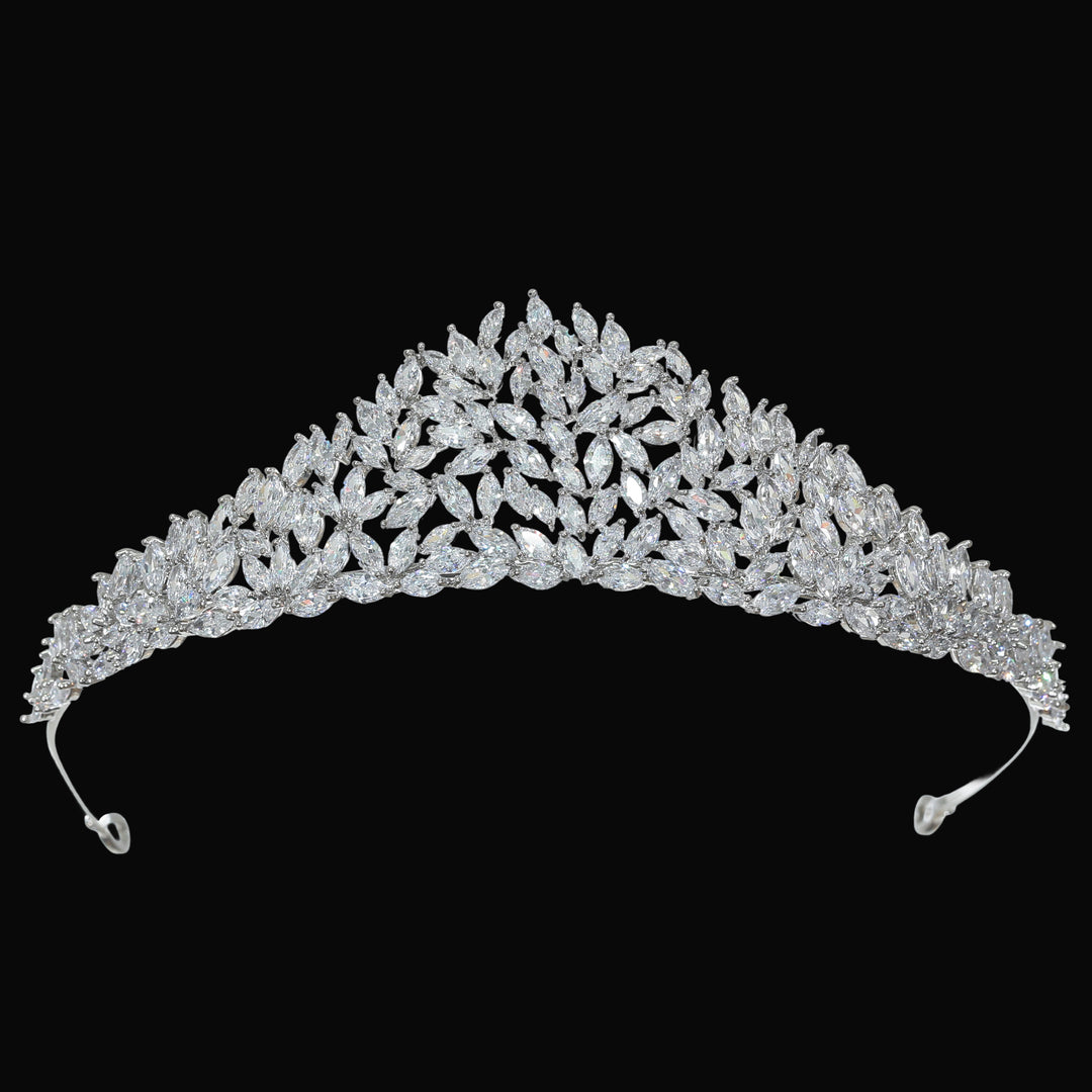 CR282 Cubic Zirconium CZ Crystals Platinum Plated Tiara Crown
