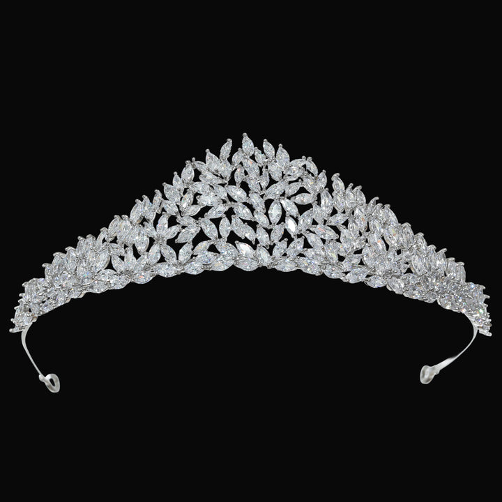 CR282 Cubic Zirconium CZ Crystals Platinum Plated Tiara Crown