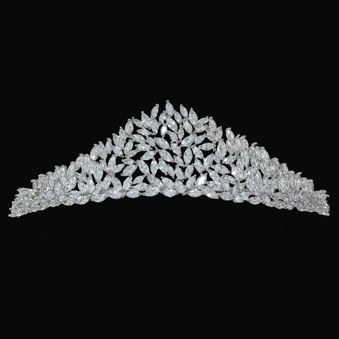 CR282 Cubic Zirconium CZ Crystals Platinum Plated Tiara Crown