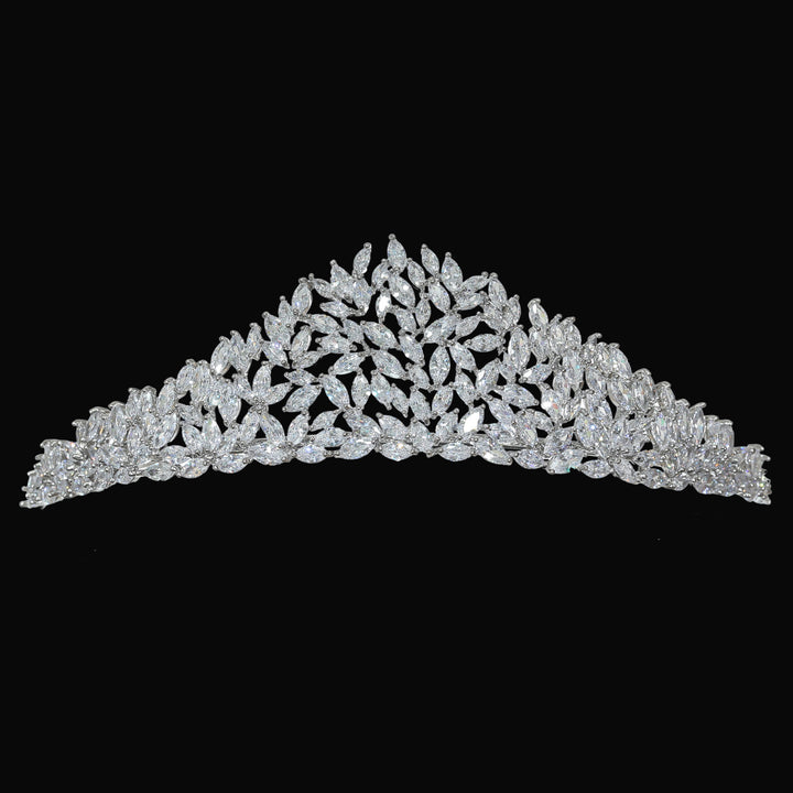 CR282 Cubic Zirconium CZ Crystals Platinum Plated Tiara Crown