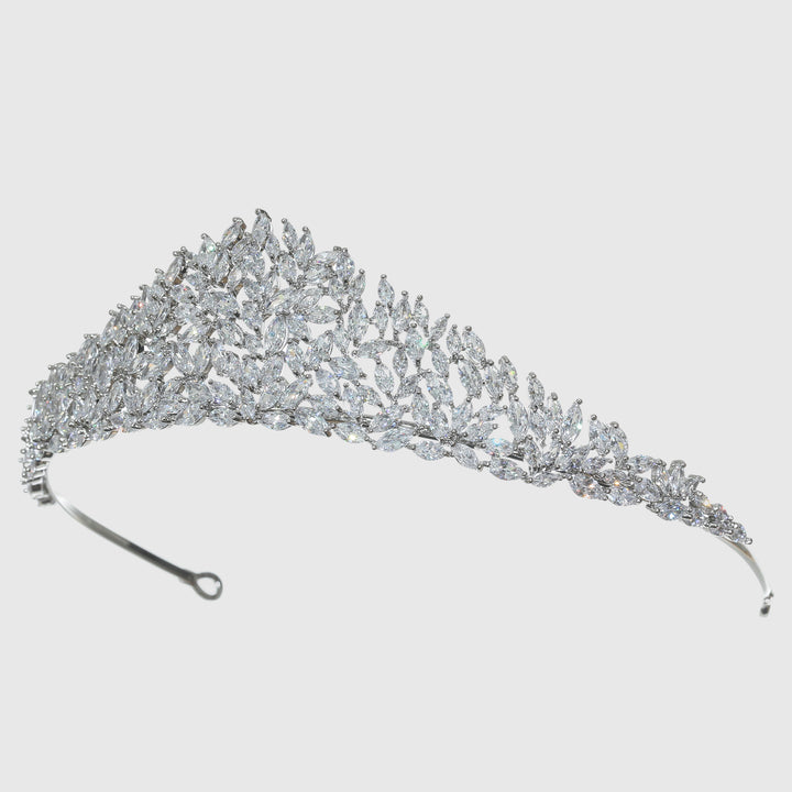 CR282 Cubic Zirconium CZ Crystals Platinum Plated Tiara Crown