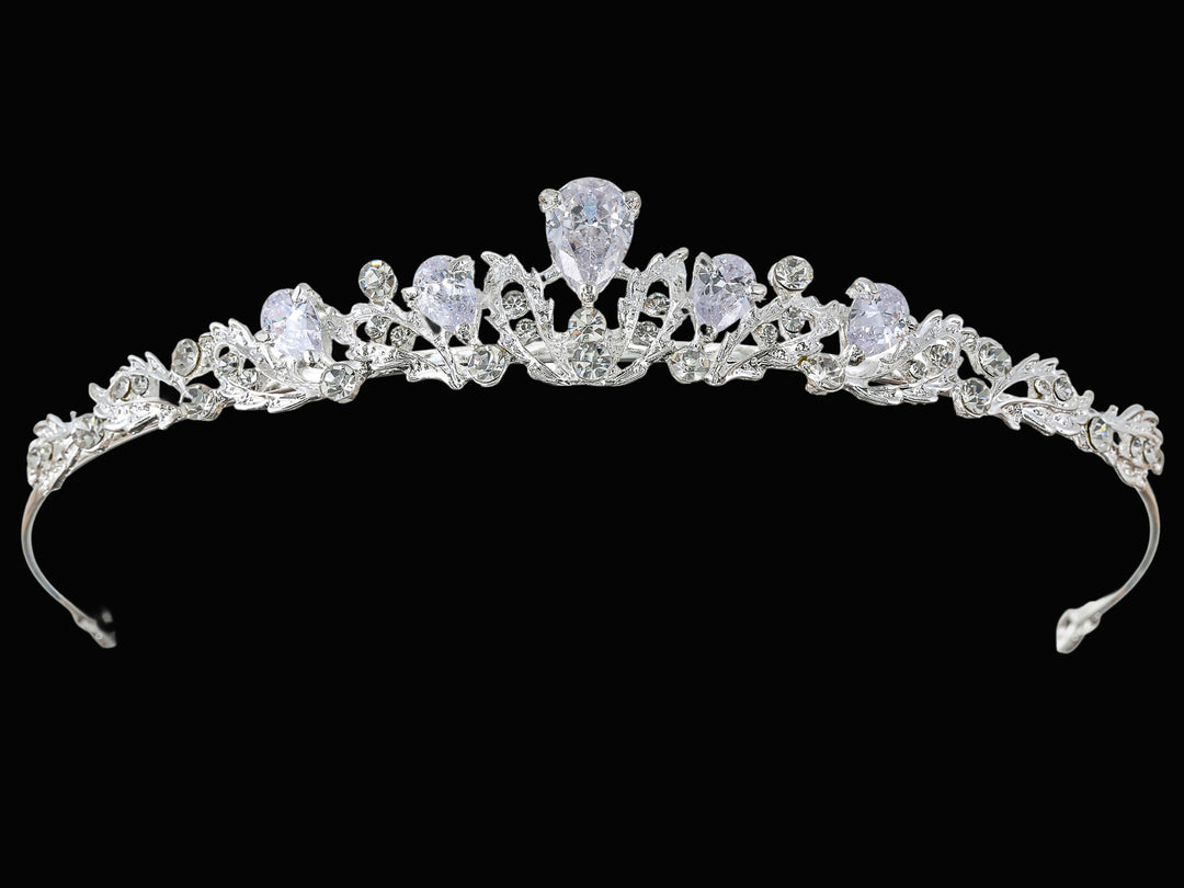 CR379_0 Crystal Flower Bridal Wedding Tiara Headband