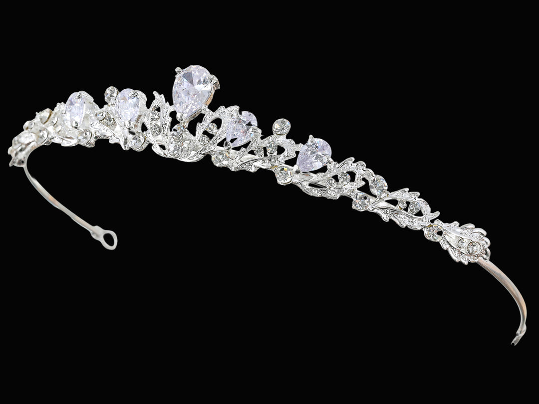 CR379_0 Crystal Flower Bridal Wedding Tiara Headband