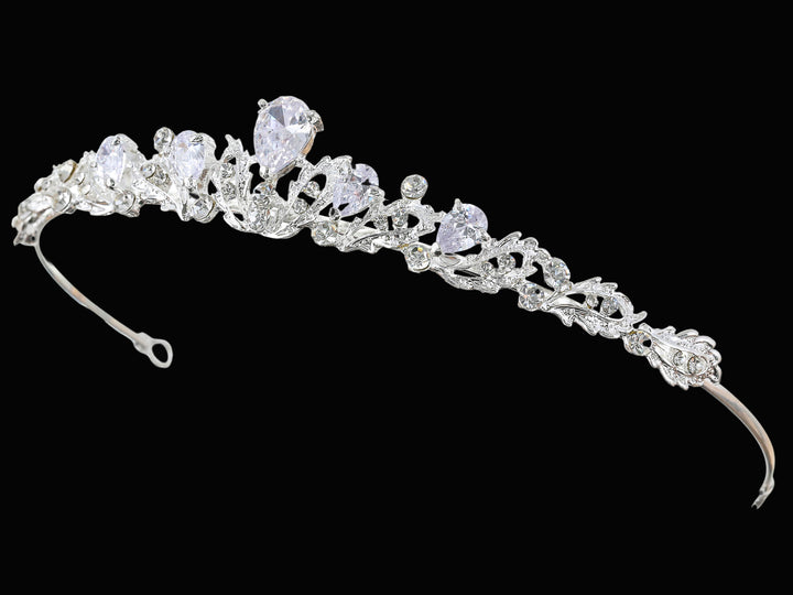 CR379_0 Crystal Flower Bridal Wedding Tiara Headband