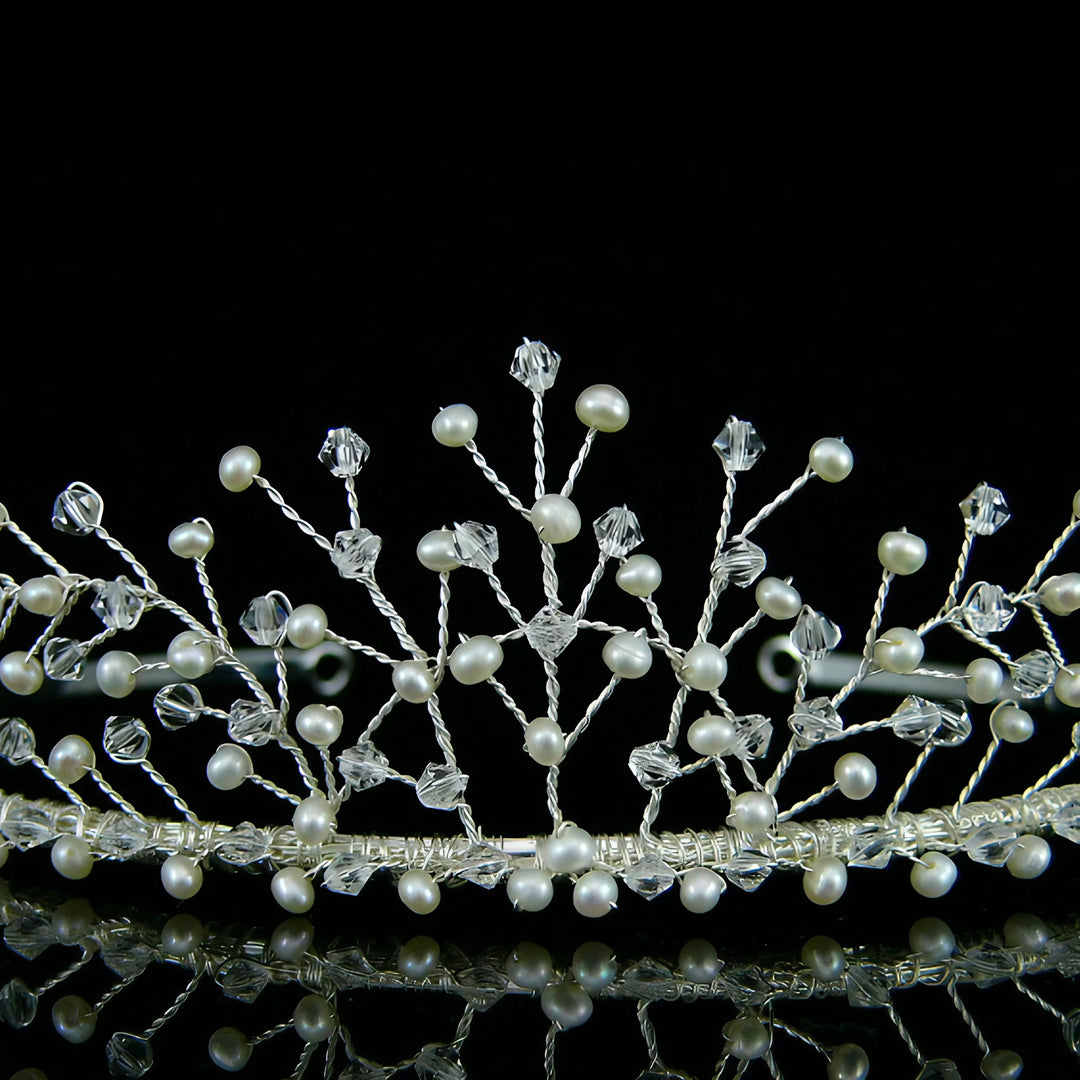 CRH014 Handmade Crystal Freshwater Pearl Flower Bridal Tiara