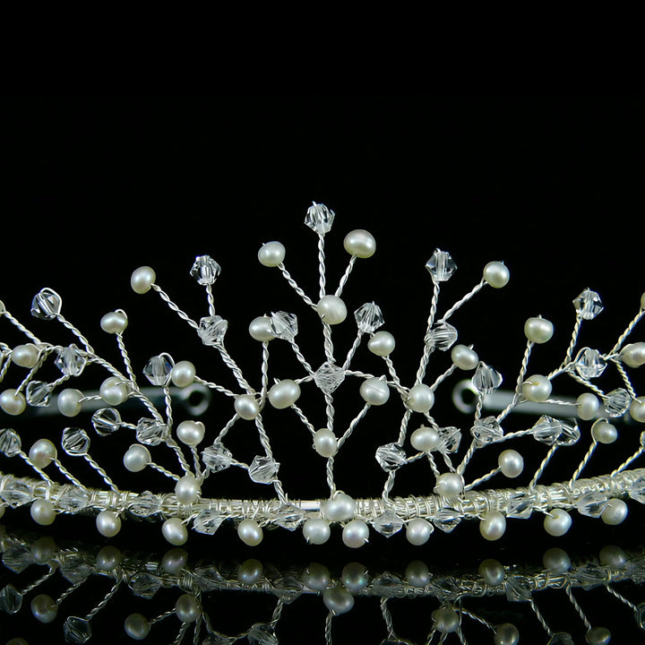 CRH014 Handmade Crystal Freshwater Pearl Flower Bridal Tiara