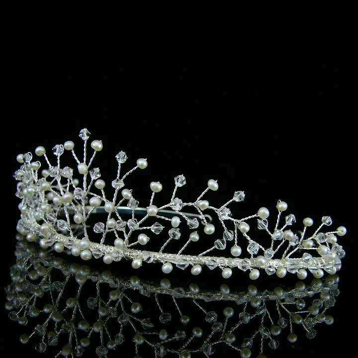 CRH014 Handmade Crystal Freshwater Pearl Flower Bridal Tiara
